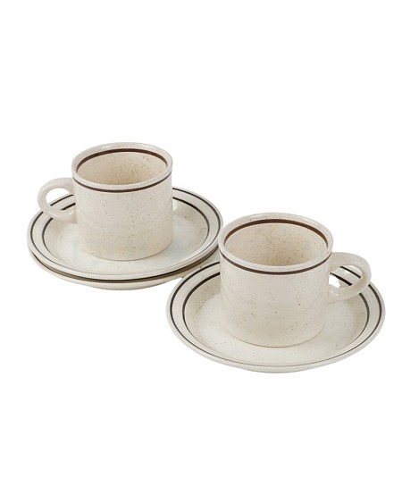 Brown Speckled Cups and Saucers